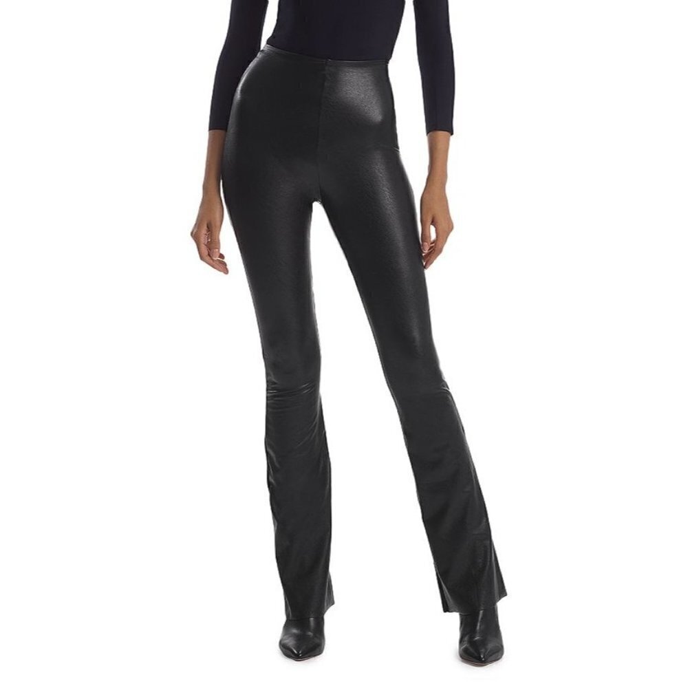 SPRWMN Lamb Leather High Rise Flare Leggings Pants Black Size M